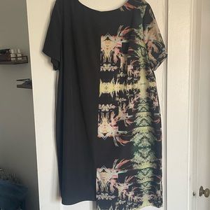 Black and Floral Print Shift Dress